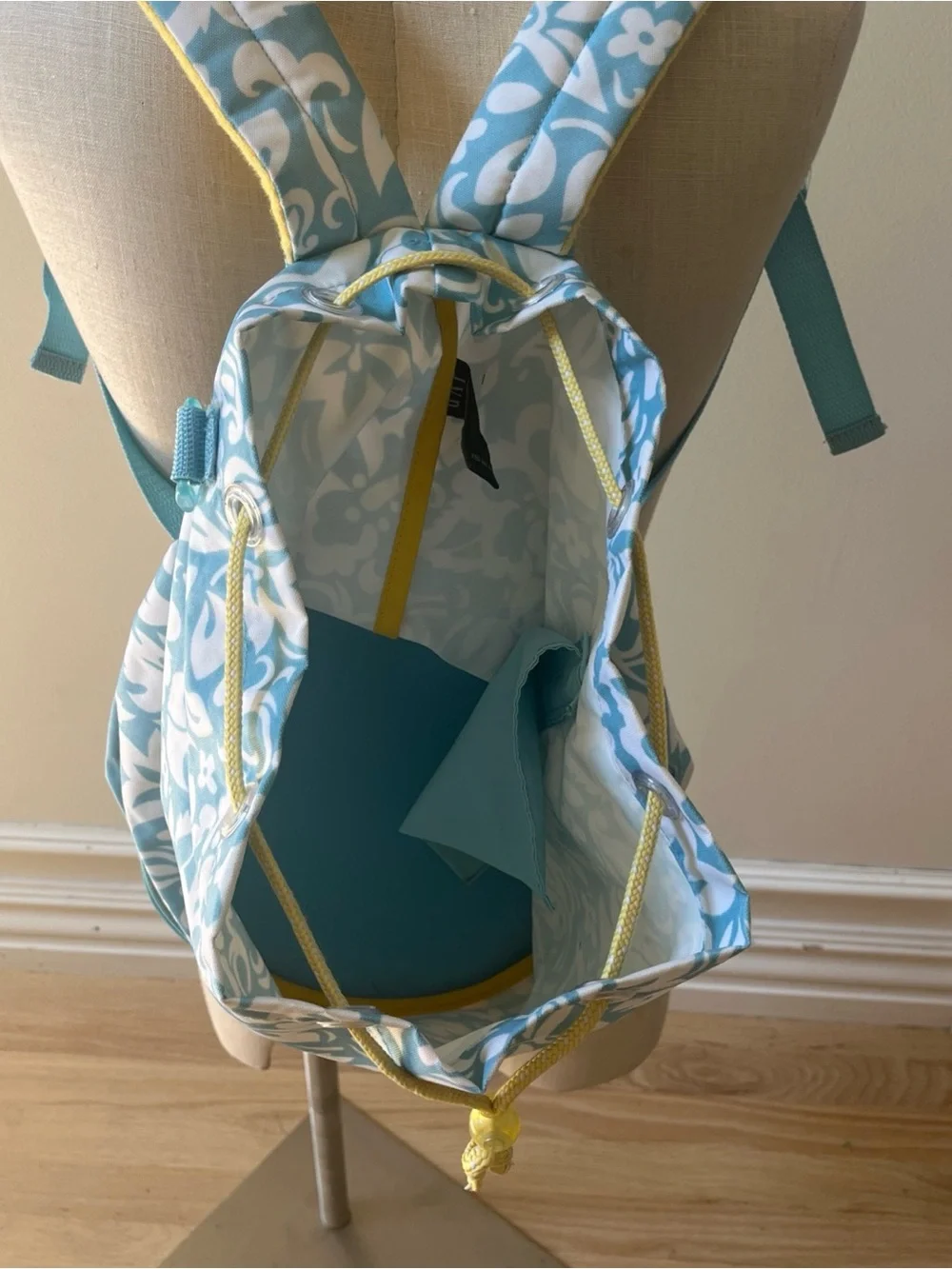 2003 Y2K Vintage GAP Blue Floral Drawstring Backpack with Yellow Accents